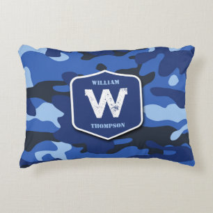 Camouflage Blue Camo Army Mönster Monogram Prydnadskudde
