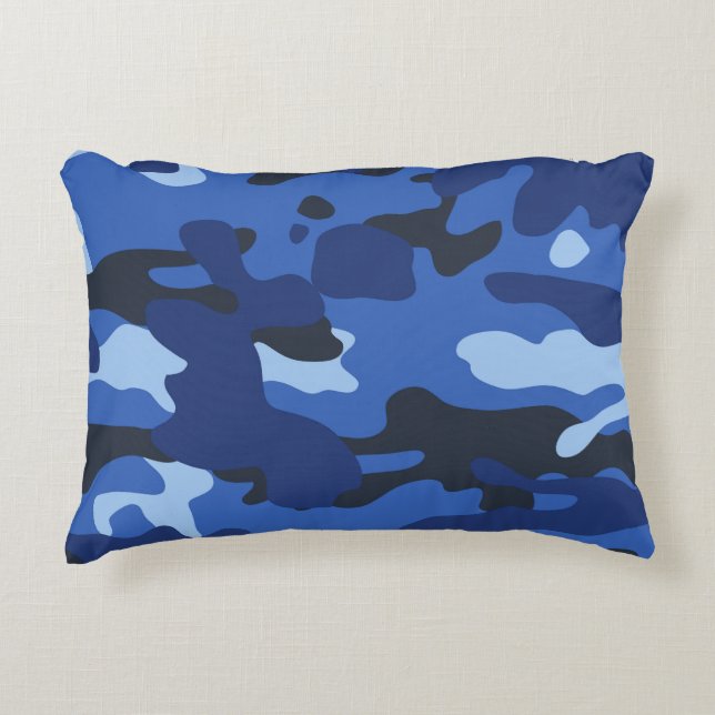 Camouflage Blue Camo Army Mönster Prydnadskudde (Framsidan)