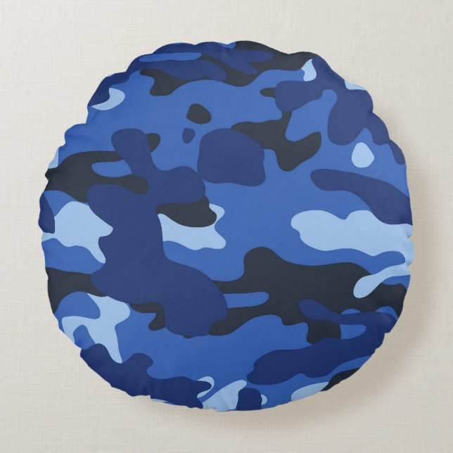 Camouflage Blue Camo Army Mönster Rund Kudde (Framsidan)
