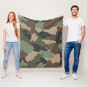 Camouflage Camo Khaki Grönt Tan Black Brown Fleecefilt