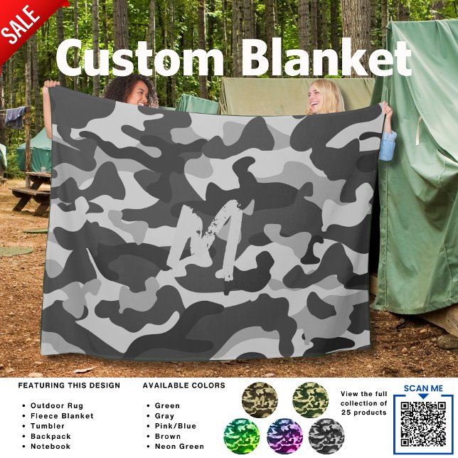 Camouflage Camping Blanket GRÅTT Personlig Fleecefilt (Skapare uppladdad)