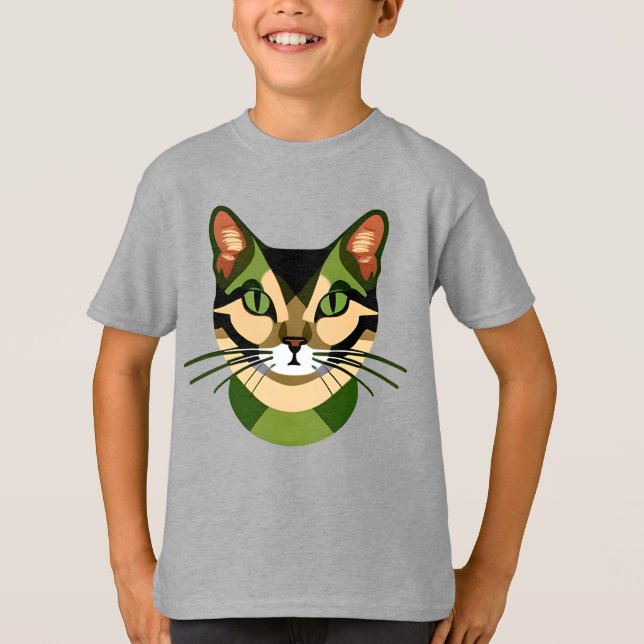 Camouflage Cat Porträtt Barn Tee (Framsida)