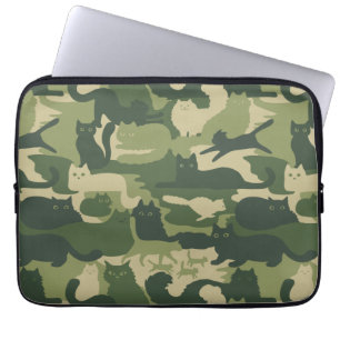 Camouflage Cats Mönster Army Grönt Kattunge Camo Laptop Fodral