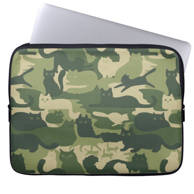 Camouflage Cats Mönster Army Grönt Kattunge Camo Laptop Fodral (Framsidan)