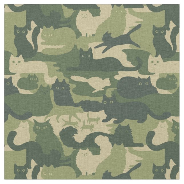 Camouflage Cats Mönster Army Grönt Kattunge Camo Tyg (Närbild)