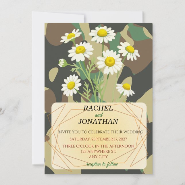 Camouflage & Chamomile Wedding Invitation Inbjudningar (Framsida)