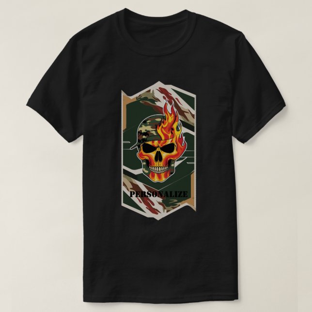 Camouflage Flaming Military Stil Forest Black GI T Shirt (Design framsida)