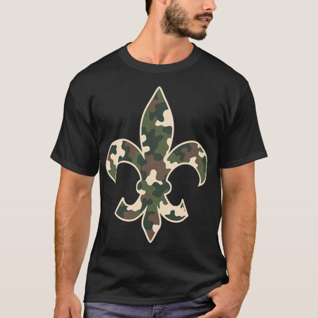 Camouflage Fleur De Lys Camo Mardi Gras Festive Ne T Shirt (Framsida)