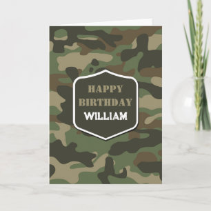 Camouflage Grönt Camo Army Monogram Birthday Kort