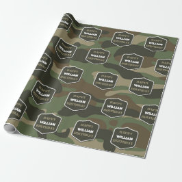 Camouflage Grönt Camo Army Monogram Birthday Namn Presentpapper