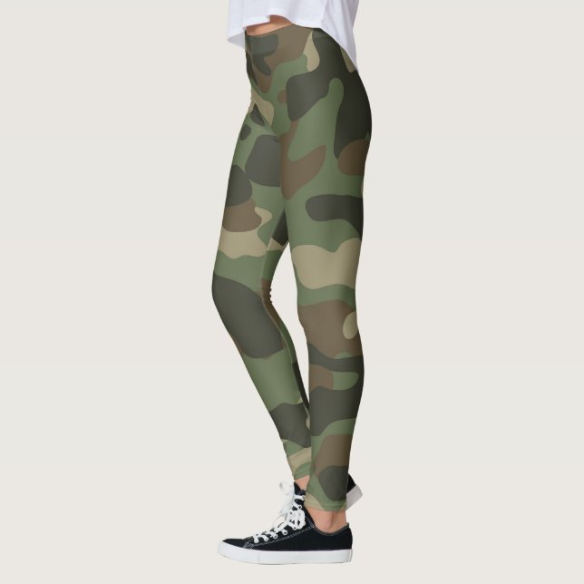 Camouflage Grönt Camo Army Mönster Leggings (Vänster)
