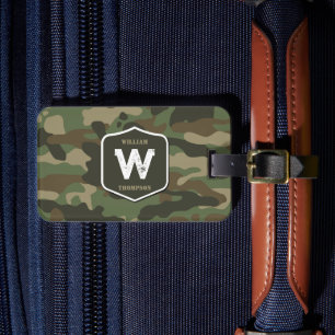 Camouflage Grönt Camo Army Mönster Monogram Bagagebricka