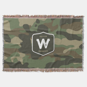 Camouflage Grönt Camo Army Mönster Monogram Filt