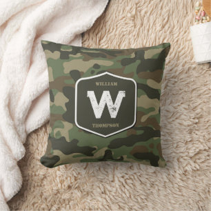 Camouflage Grönt Camo Army Mönster Monogram Kudde