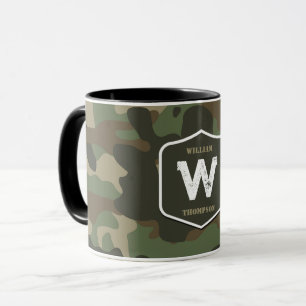 Camouflage Grönt Camo Army Mönster Monogram Mugg
