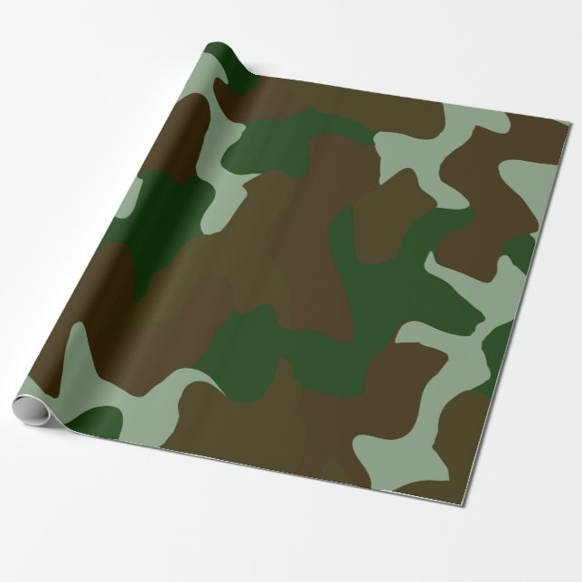 Camouflage Grönt och Brown Wrapping Papper Presentpapper (Utrullad)