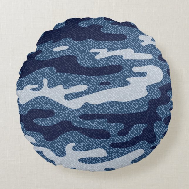 Camouflage Jeans Background. Vintage Spotted Denim Rund Kudde (Framsidan)
