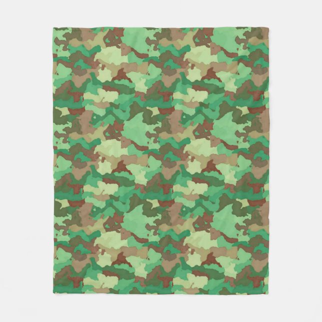 Camouflage Mönster, Grönt, Brown och Tan Fleecefilt (Framsidan)