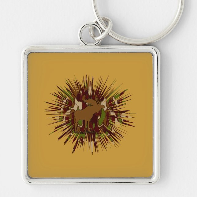 Camouflage Moose Break-out Camo Fyrkantig Silverfärgad Nyckelring (Framsidan)