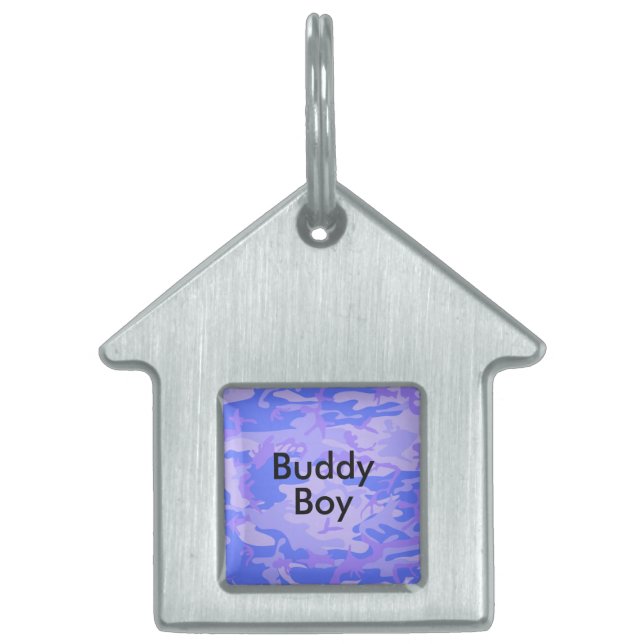 Camouflage Pastel Blue Abstrakt House Pet Namn ID-bricka Husdjur (Framsidan)