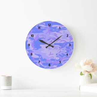 Camouflage Pastel Blue Abstrakt Mönster Round Stor Klocka