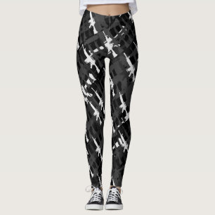 Camouflage Rifles Militär Stil Gun Black Camo Leggings