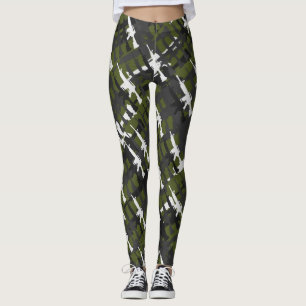 Camouflage Rifles Militär Stil Gun Grönt Camo Leggings