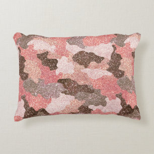Camouflage Ro Guld Glitter Camo Rosa Glam Prydnadskudde