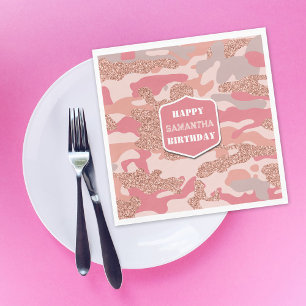 Camouflage Ro Guld Rosa Camo Army Birthday Pappersservett
