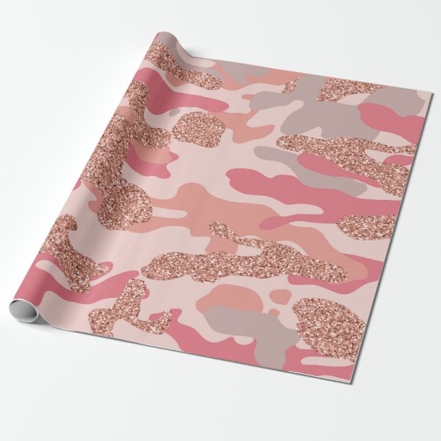Camouflage Ro Guld  Rosa Camo Army Mönster Presentpapper (Utrullad)