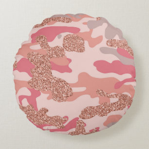 Camouflage Ro Guld Rosa Camo Army Mönster Rund Kudde