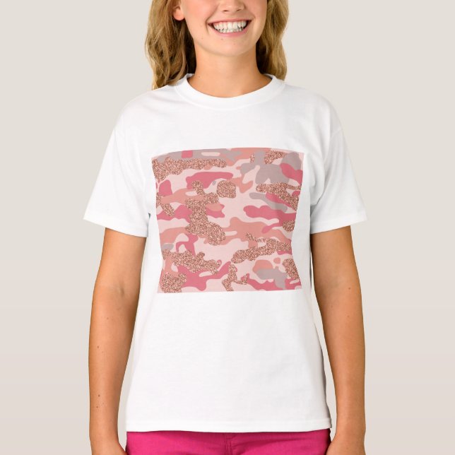 Camouflage Ro Guld  Rosa Camo Army Mönster T Shirt (Framsida)