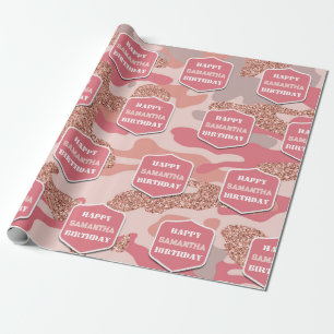 Camouflage Ro Guld Rosa Camo Birthday Namn Presentpapper