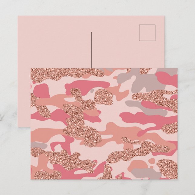 Camouflage Ro Guld  Rosa Camo Mönster Helg Vykort (Fram/baksida)