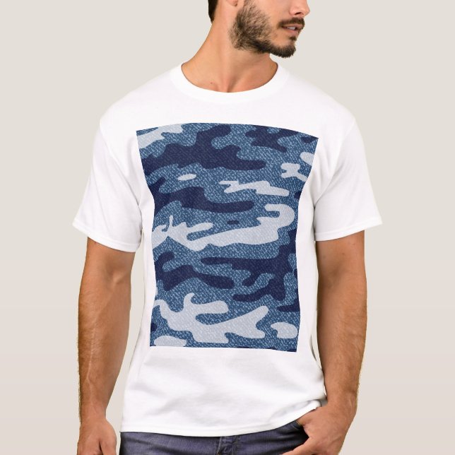 Camouflage Spoted Denim Jeans Mönster T Shirt (Framsida)