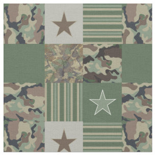 Camouflage Stars Rand Khaki Patchwork Mönster Tyg