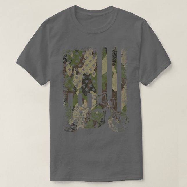 Camouflage US Flagga Motorcycle United Stater Biki T Shirt (Design framsida)