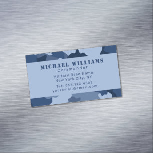 Camouflage Woodland Camo Blue Navy Monogram Magnetiska Visitkort