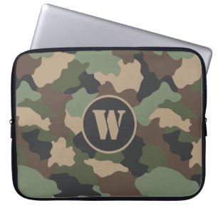 Camouflage Woodland Camo Khaki Tan Black Monogram Laptop Fodral