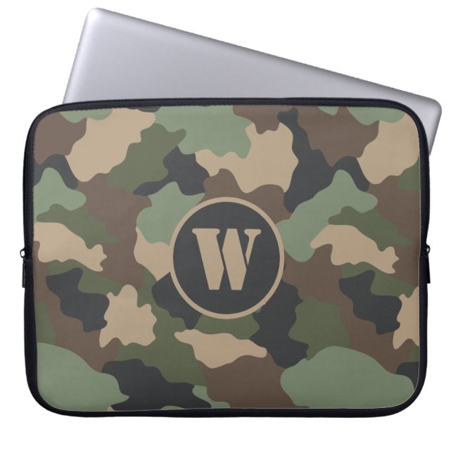 Camouflage Woodland Camo Khaki Tan Black Monogram Laptop Fodral (Framsidan)