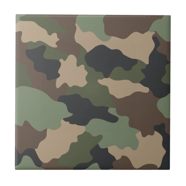 Camouflage Woodland Camo Milit Khaki Tan Black Kakelplatta (Framsidan)