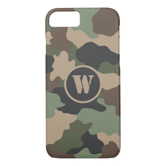 Camouflage Woodland Camo Militi Khaki Monogram Case-Mate iPhone Skal (Baksida)