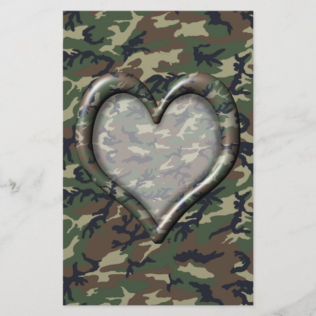 Camouflage Woodland Forest Heart på Camo Brevpapper (Framsida)