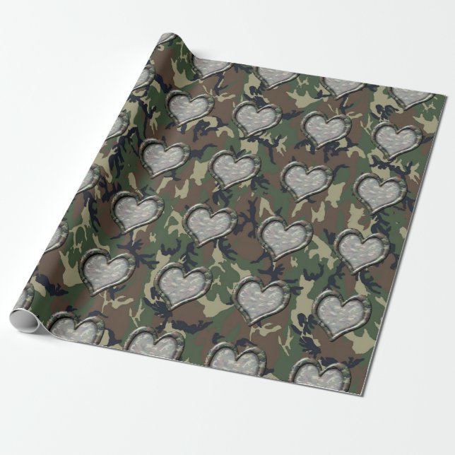 Camouflage Woodland Forest Heart Presentpapper (Utrullad)