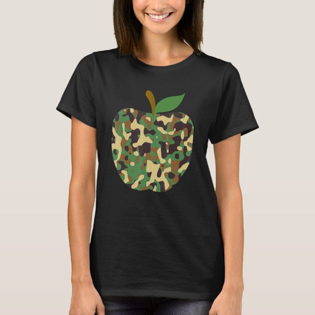 Camouflaged Apple First Day Of School Teaching Tea T Shirt (Framsida)