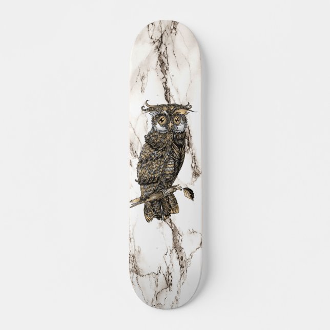 Camoufled Uggla på Brown Marble Mini Skateboard Bräda 18,5 Cm (Framsida)