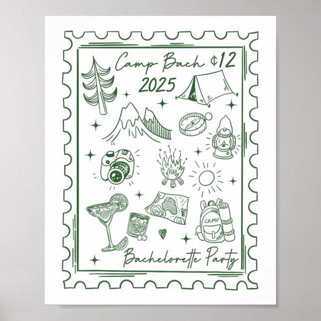 Camp Bach 2025 Team Bride Retro Camping Bacheloret Poster (Framsidan)