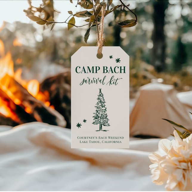 CAMP BACH- Last Trail before Veil Gift Märkre Presentetikett (CAMP BACH Survival Kit Tag | Rustic Forest Design for Bachelorette Trip Favors | Lake Tahoe Theme)