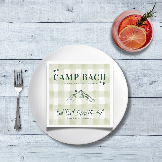 CAMP BACH-Last-trail till Veil Cocktail Napkins Pappersservett (CAMP BACH- Last trail before the veil Bachelorette Party Custom Cocktail Napkins | Outdoorsy BACH)