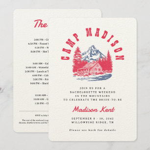 Camp Bachelorette Bold Retro Mountain Bröllop Inbjudningar